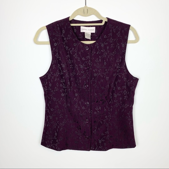 Vintage 80s 90s Deep Purple Floral Jacquard Suit Vest Casual Corner - Picture 8 of 14